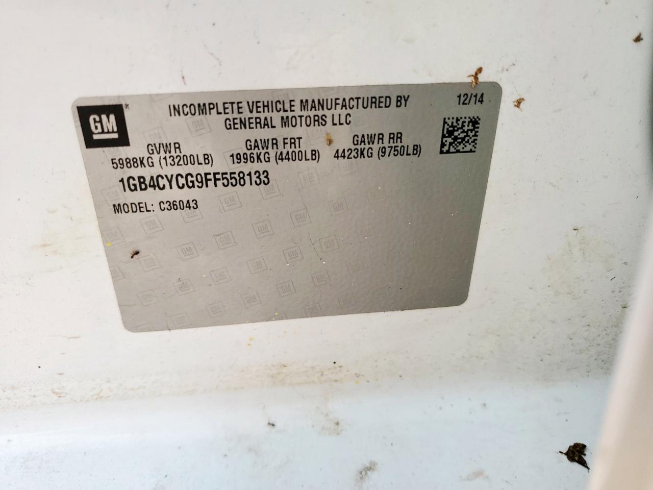 2015 Chevrolet Silverado C3500 VIN: 1GB4CYCG9FF558133 Lot: 61747185