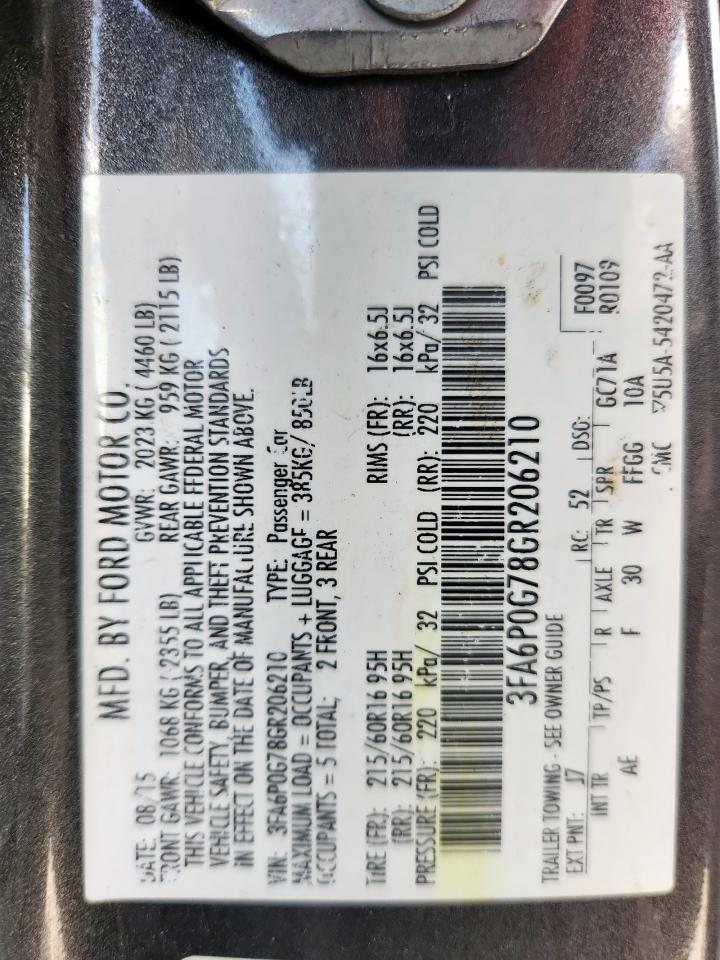 2016 Ford Fusion S VIN: 3FA6P0G78GR206210 Lot: 62726035