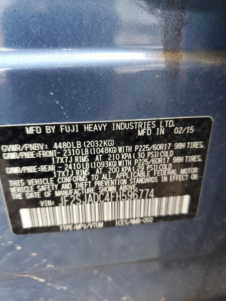 2015 Subaru Forester 2.5I Premium VIN: JF2SJADC4FH596774 Lot: 62501915