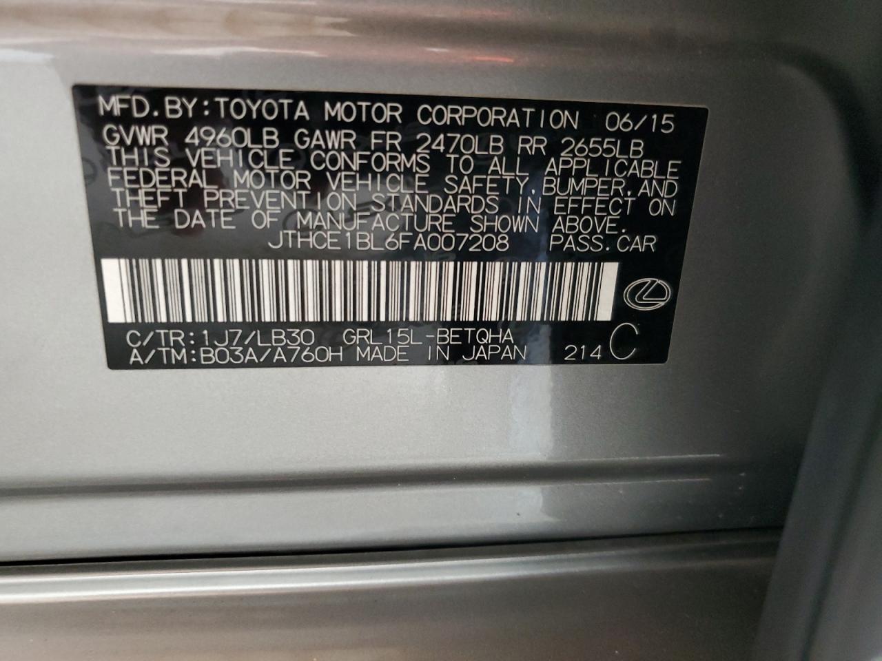 2015 Lexus Gs 350 VIN: JTHCE1BL6FA007208 Lot: 62540935