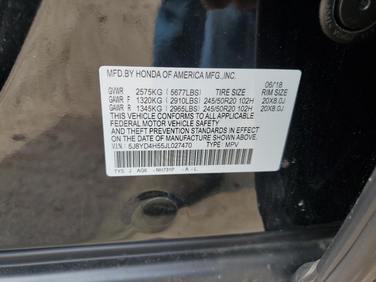 2018 Acura Mdx Technology VIN: 5J8YD4H55JL027470 Lot: 60473355