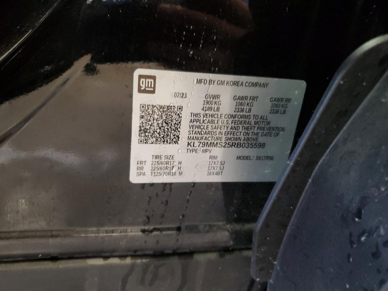 2024 Chevrolet Trailblazer Ls VIN: KL79MMS25RB035598 Lot: 61049435