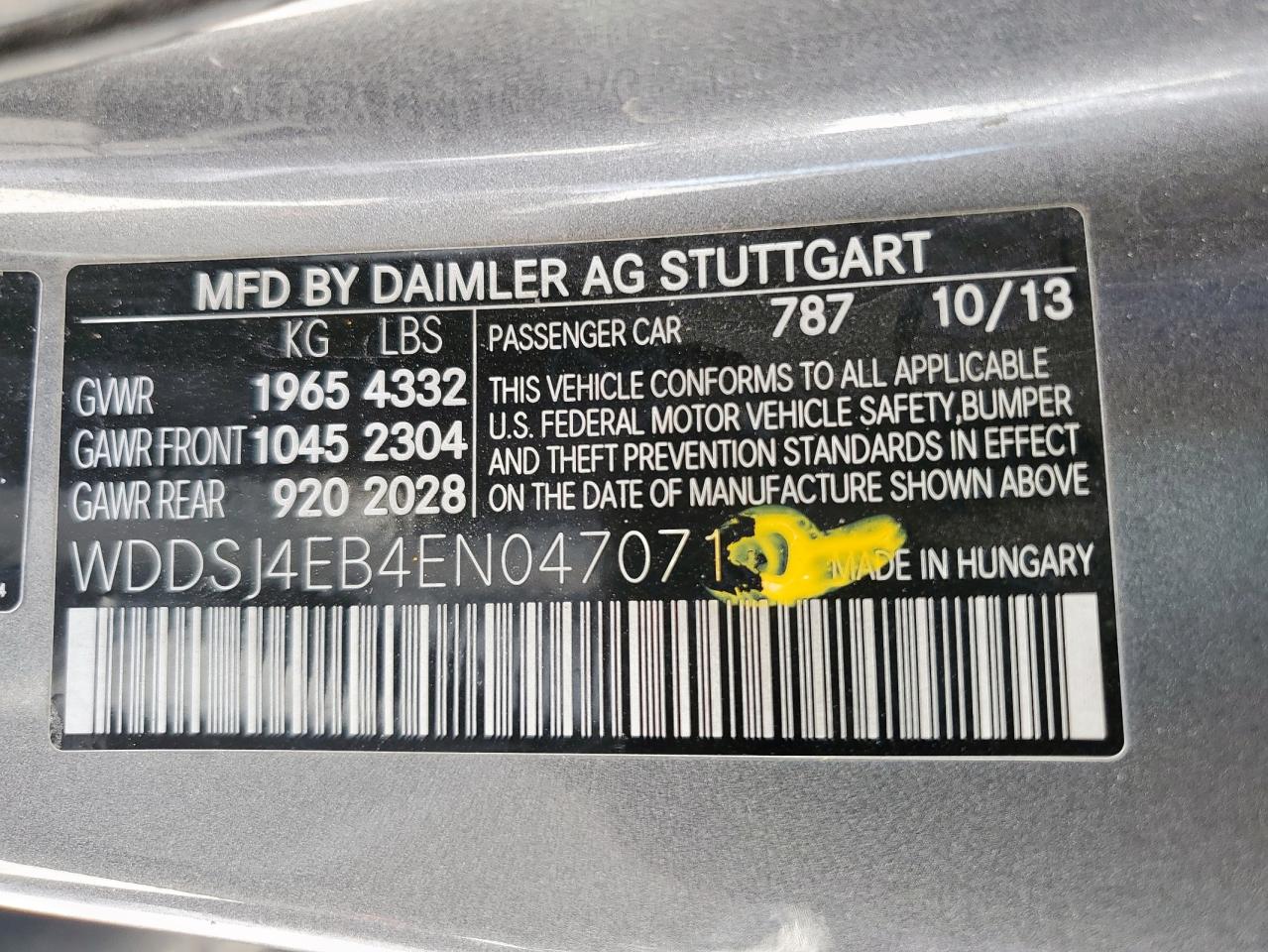 2014 Mercedes-Benz Cla 250 VIN: WDDSJ4EB4EN047071 Lot: 60351665