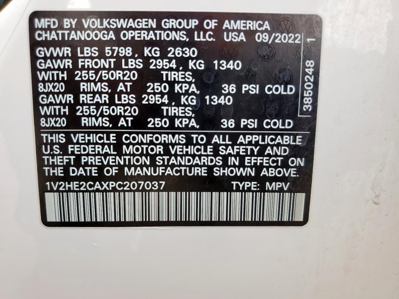 2023 Volkswagen Atlas Cross Sport Se VIN: 1V2HE2CAXPC207037 Lot: 61393855