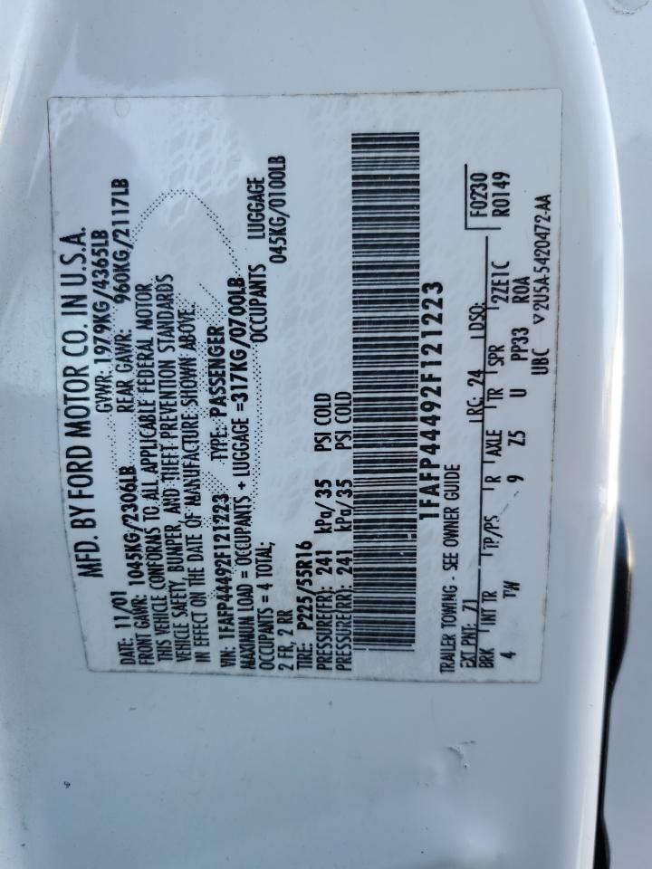 2002 Ford Mustang VIN: 1FAFP44492F121223 Lot: 62474065