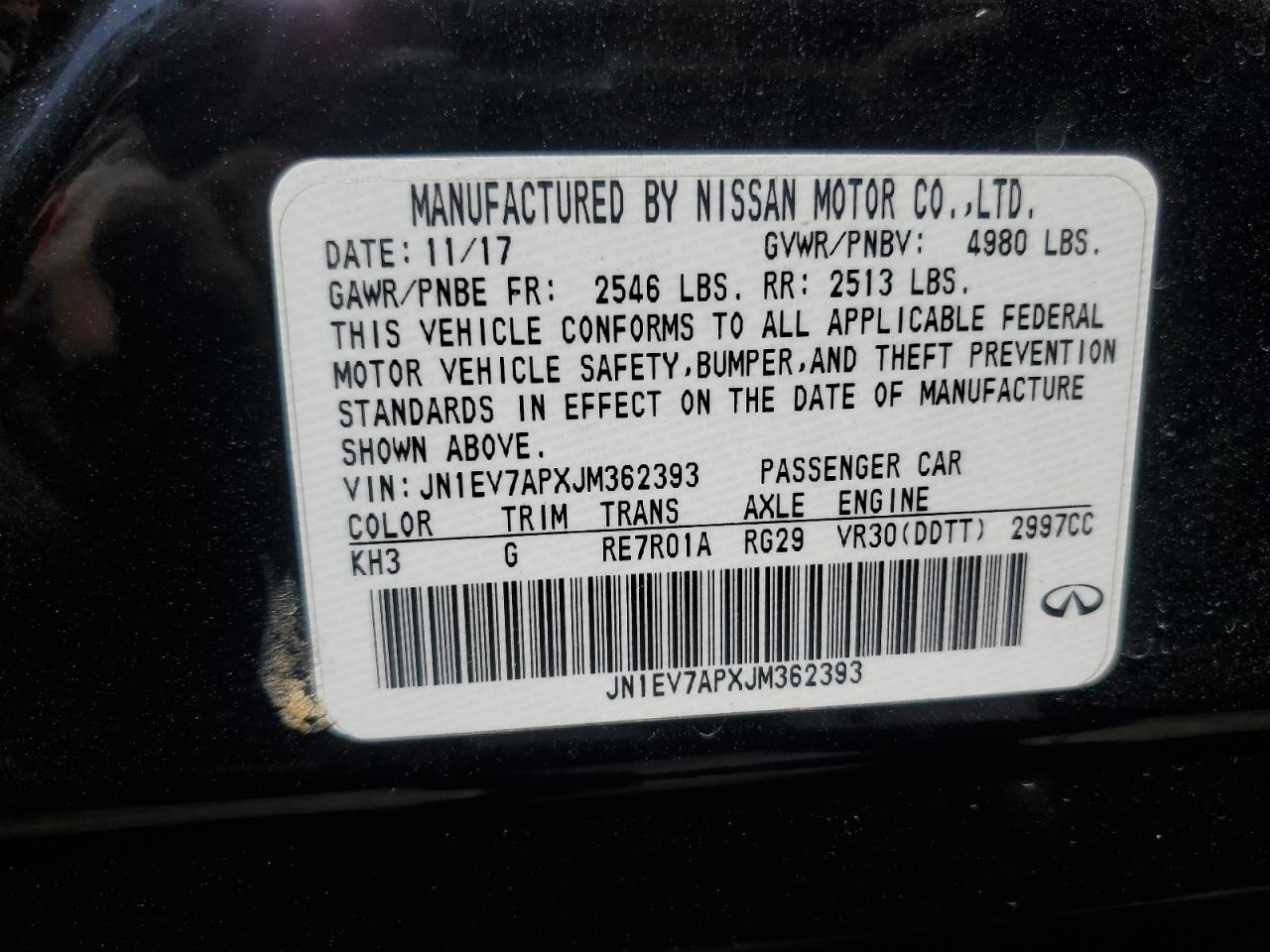 2018 Infiniti Q50 Luxe VIN: JN1EV7APXJM362393 Lot: 62315145