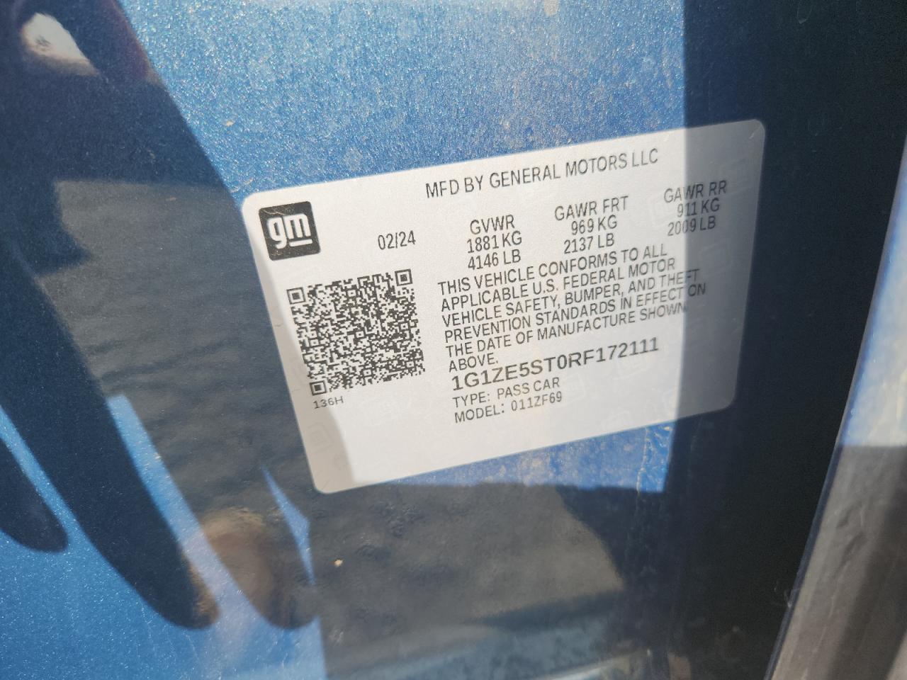 2024 Chevrolet Malibu Premier VIN: 1G1ZE5ST0RF172111 Lot: 61204685