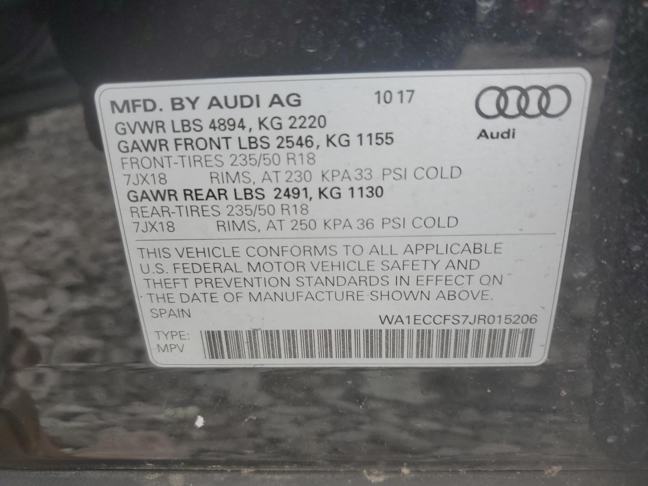 2018 Audi Q3 Premium VIN: WA1ECCFS7JR015206 Lot: 60702965