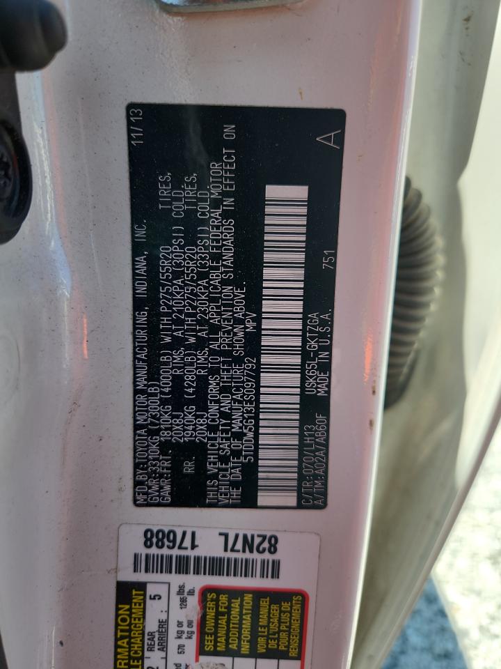 2014 Toyota Sequoia Platinum VIN: 5TDDW5G13ES097792 Lot: 62825405