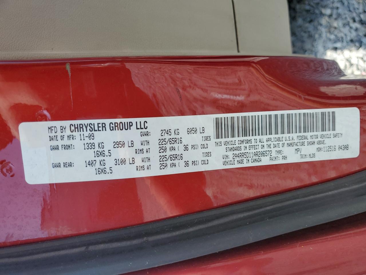 2010 Chrysler Town & Country Touring VIN: 2A4RR5D11AR206572 Lot: 61945385