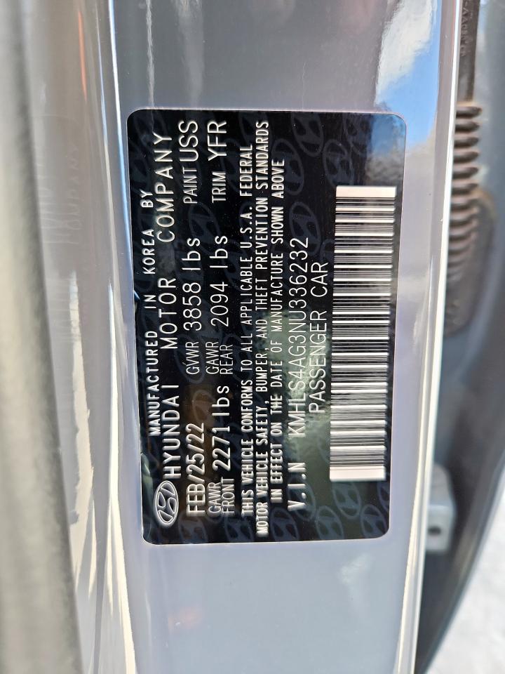 2022 Hyundai Elantra Sel VIN: KMHLS4AG3NU336232 Lot: 62353305