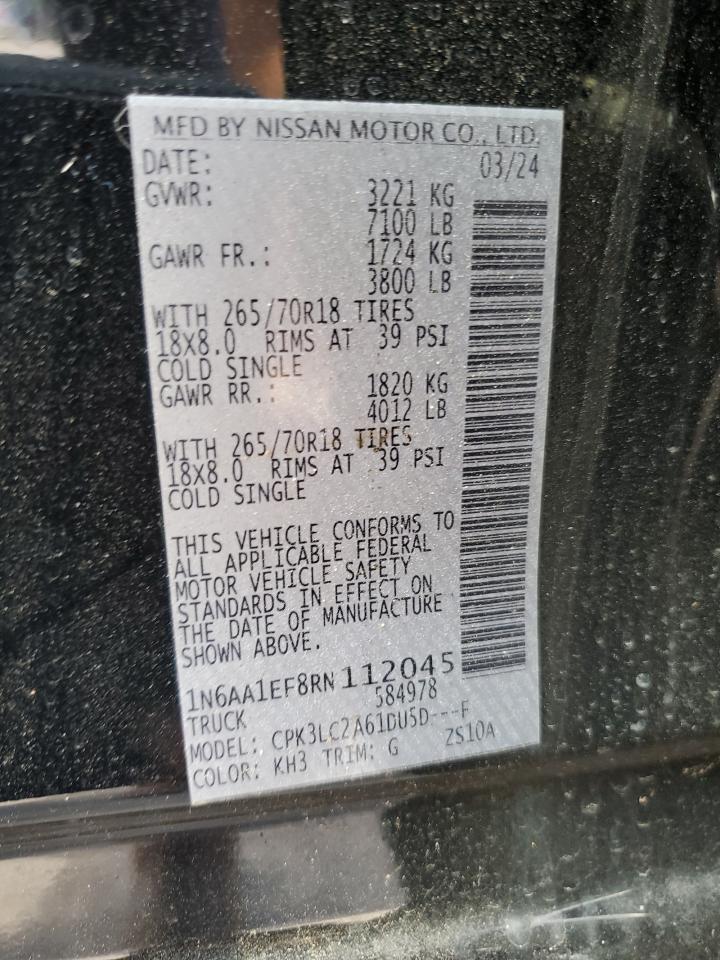 2024 Nissan Titan Sv VIN: 1N6AA1EF8RN112045 Lot: 61740495