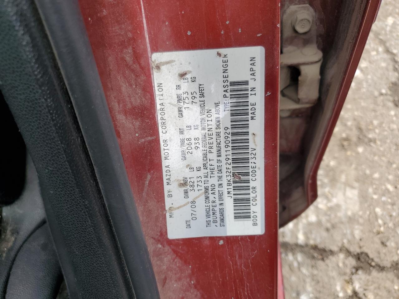 2009 Mazda 3 I VIN: JM1BK32F291190929 Lot: 54018695