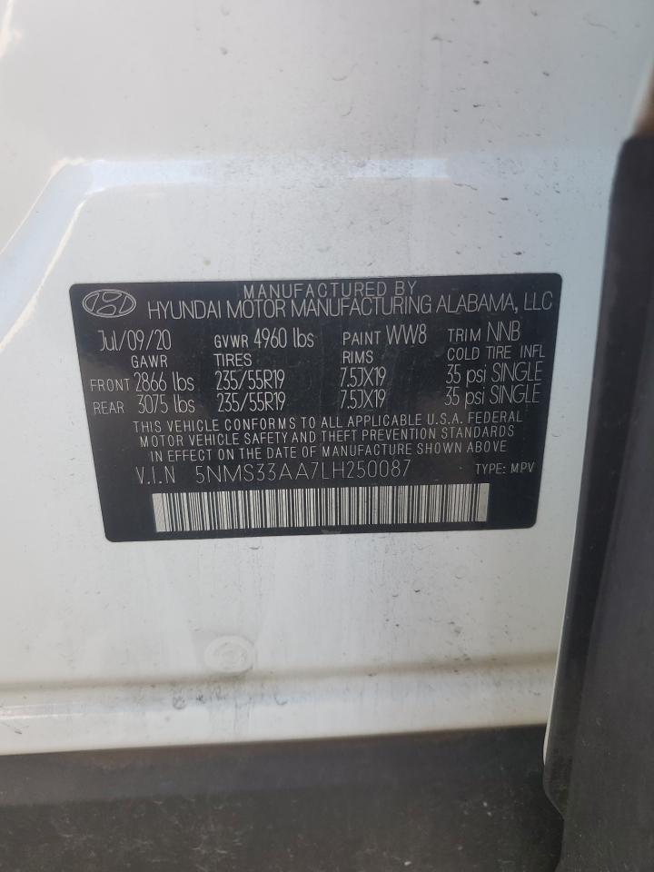 2020 Hyundai Santa Fe Sel VIN: 5NMS33AA7LH250087 Lot: 62279965