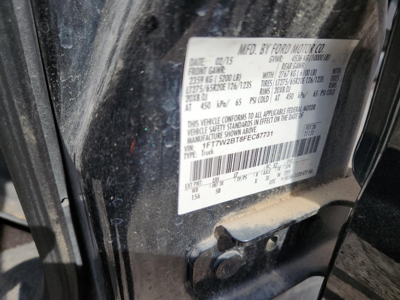 2015 Ford F250 Super Duty VIN: 1FT7W2BT8FEC87731 Lot: 62776705