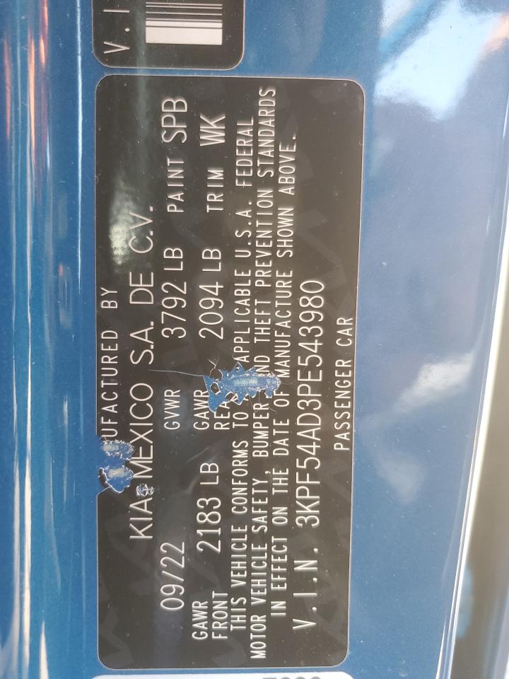 2023 Kia Forte Gt Line VIN: 3KPF54AD3PE543980 Lot: 62909305