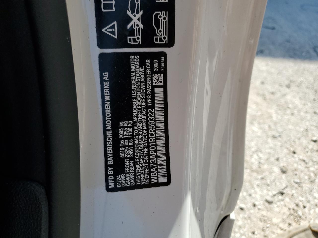 2024 BMW 430Xi VIN: WBA73AP01RCR59322 Lot: 59029655