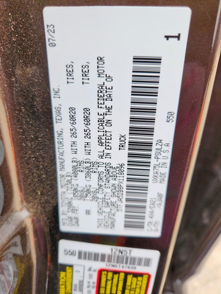2023 Toyota Tundra Crewmax Limited VIN: 5TFJA5DB8PX118096 Lot: 62239305