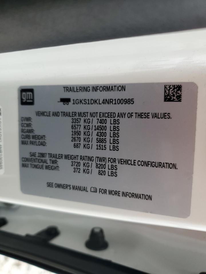 2022 GMC Yukon Denali VIN: 1GKS1DKL4NR100985 Lot: 60863225