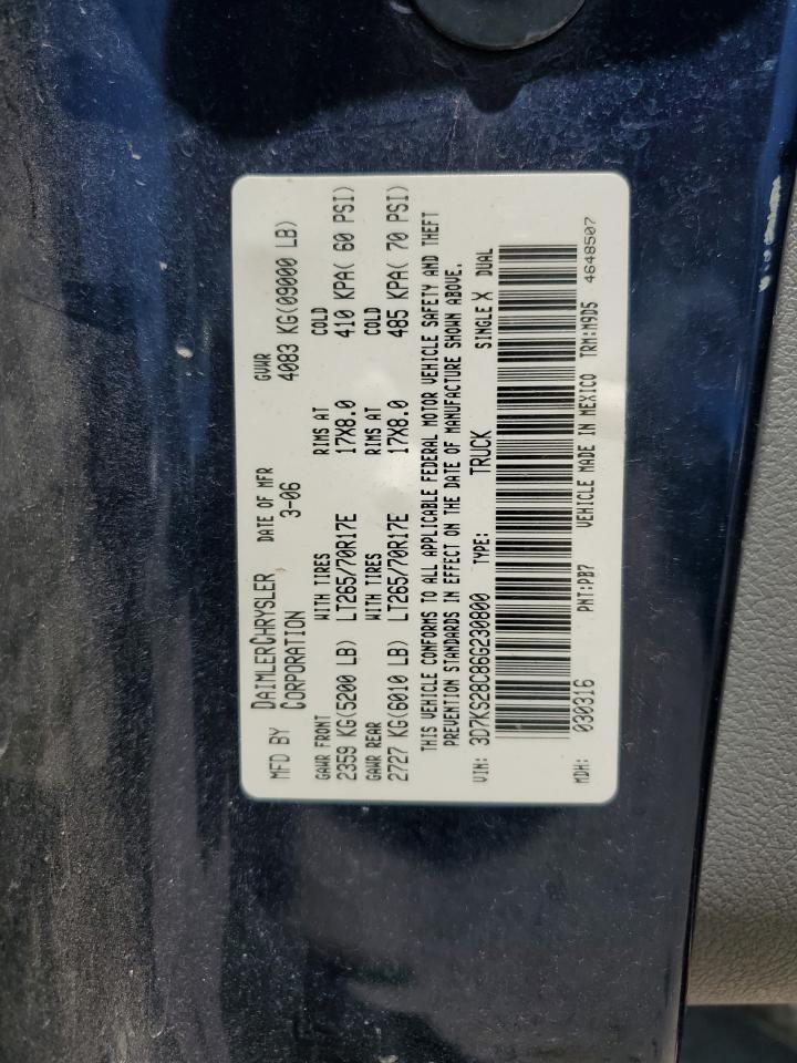 2006 Dodge Ram 2500 St VIN: 3D7KS28C86G230800 Lot: 61402595