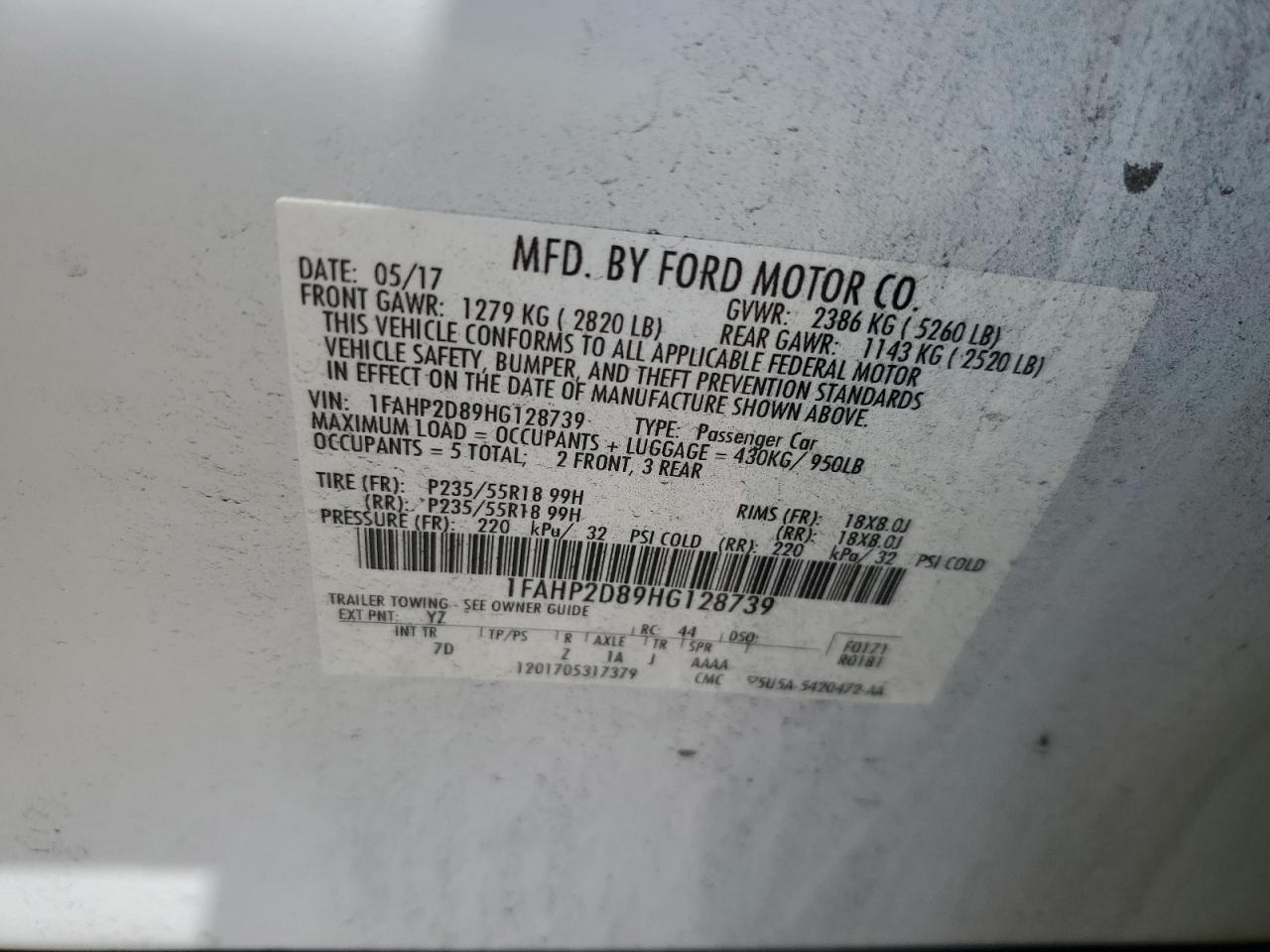 2017 Ford Taurus Se VIN: 1FAHP2D89HG128739 Lot: 62103245