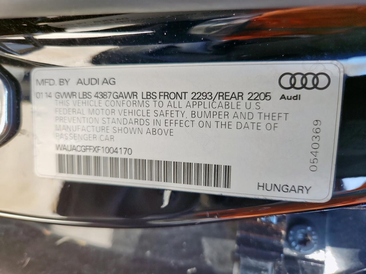 2015 Audi A3 Premium VIN: WAUACGFFXF1004170 Lot: 63072385
