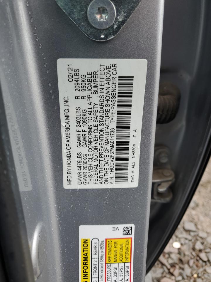 2021 Honda Accord Sport VIN: 1HGCV2F37MA011736 Lot: 45383575