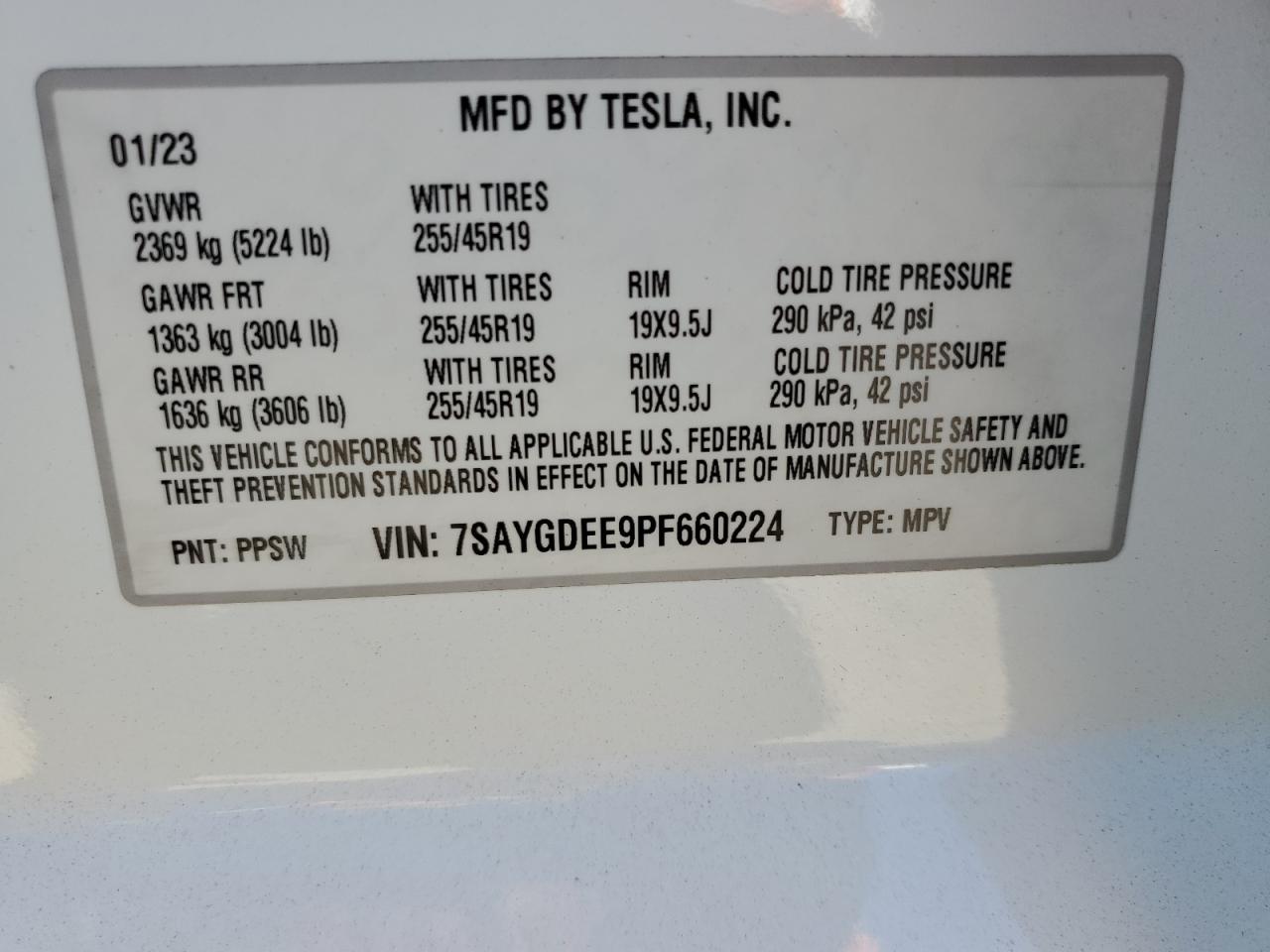 2023 Tesla Model Y VIN: 7SAYGDEE9PF660224 Lot: 62928495