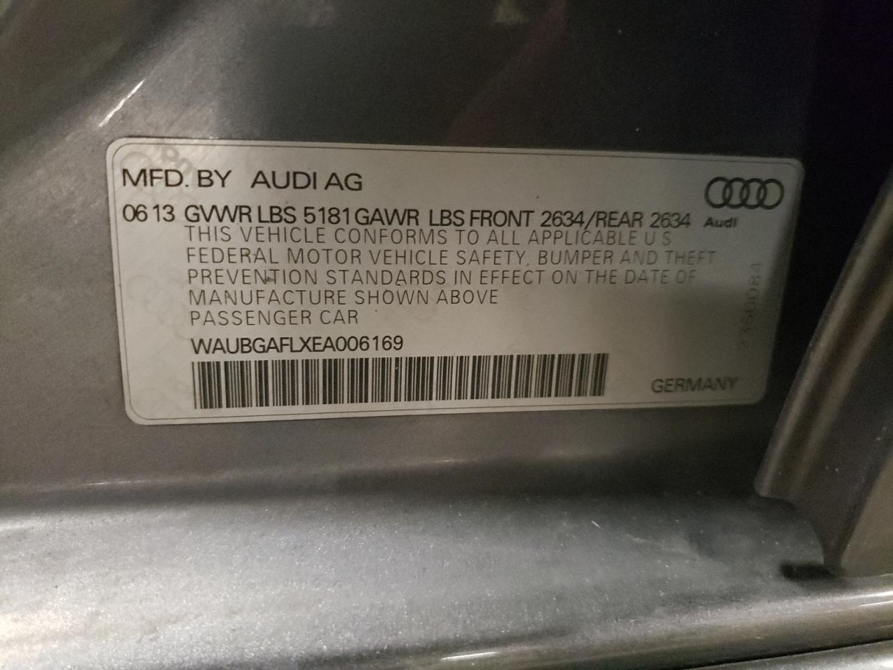 2014 Audi S4 Premium Plus VIN: WAUBGAFLXEA006169 Lot: 62223625
