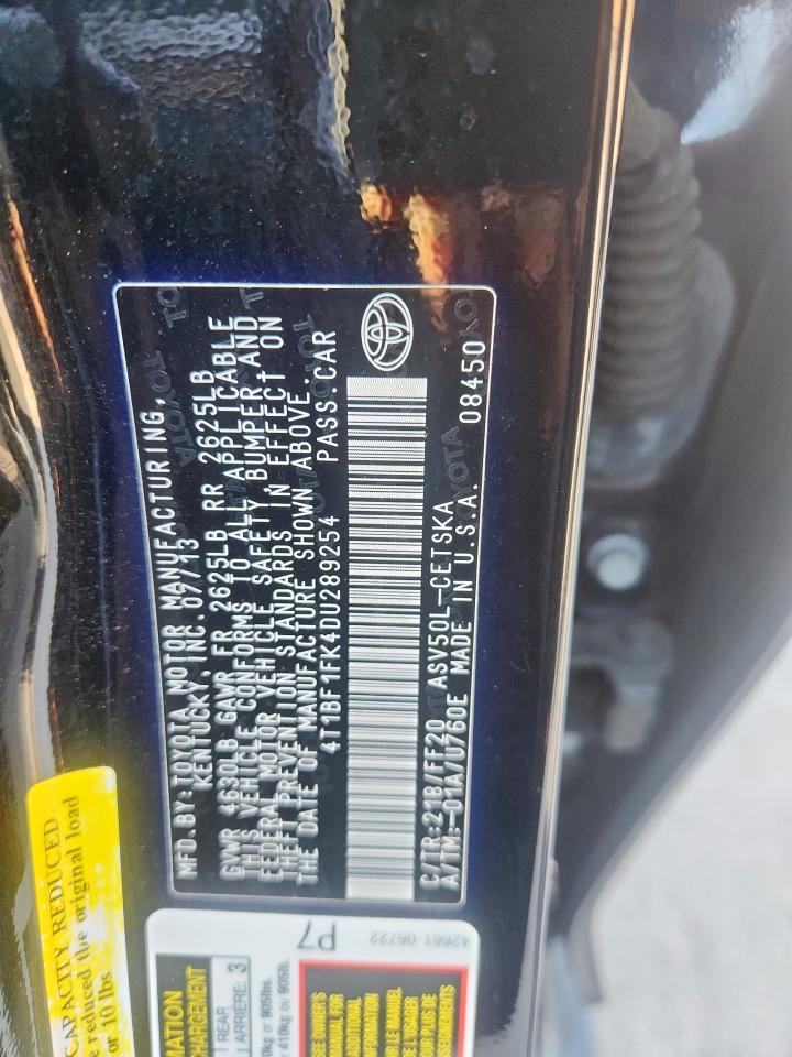 2013 Toyota Camry L VIN: 4T1BF1FK4DU289254 Lot: 62790785