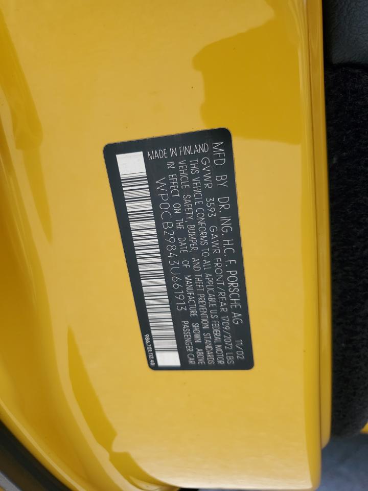2003 Porsche Boxster S VIN: WP0CB29843U661913 Lot: 56097155