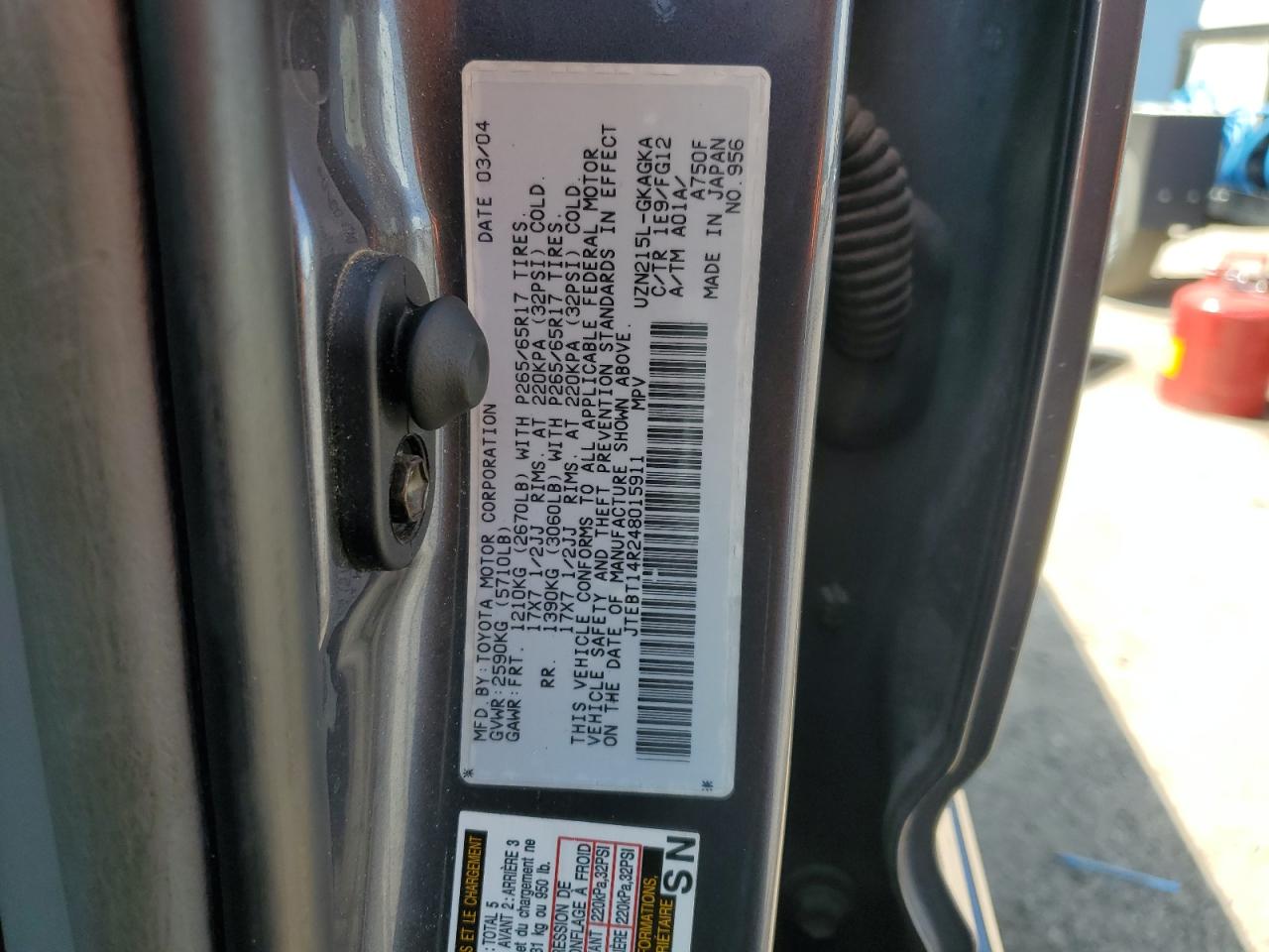 2004 Toyota 4Runner Sr5 VIN: JTEBT14R248015911 Lot: 62939485