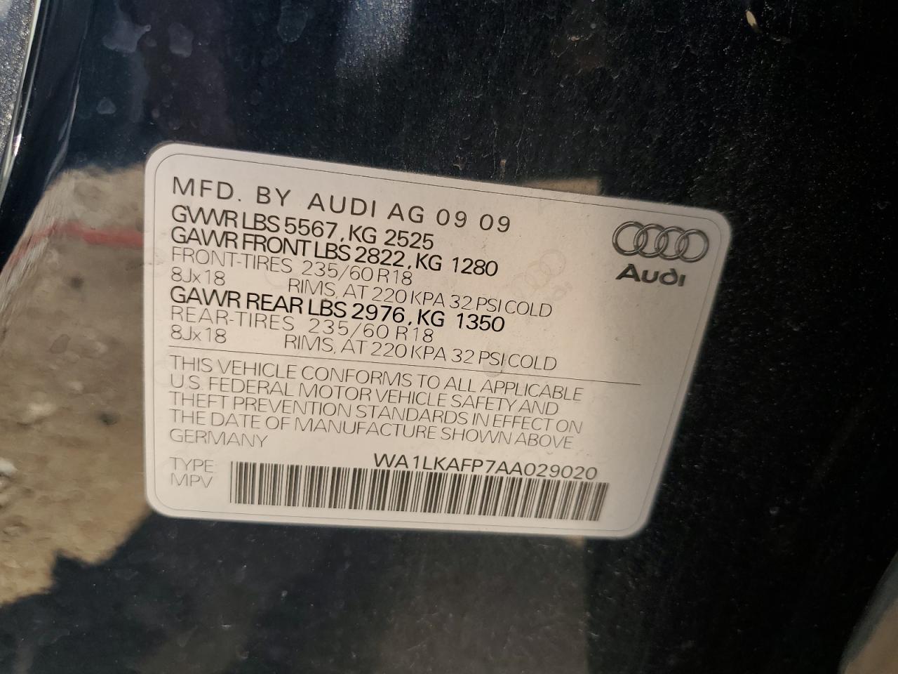2010 Audi Q5 Premium Plus VIN: WA1LKAFP7AA029020 Lot: 62609495