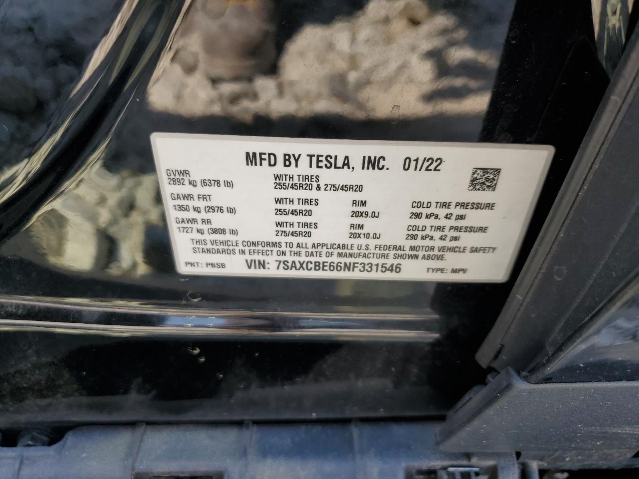 2022 Tesla Model X VIN: 7SAXCBE66NF331546 Lot: 62337835