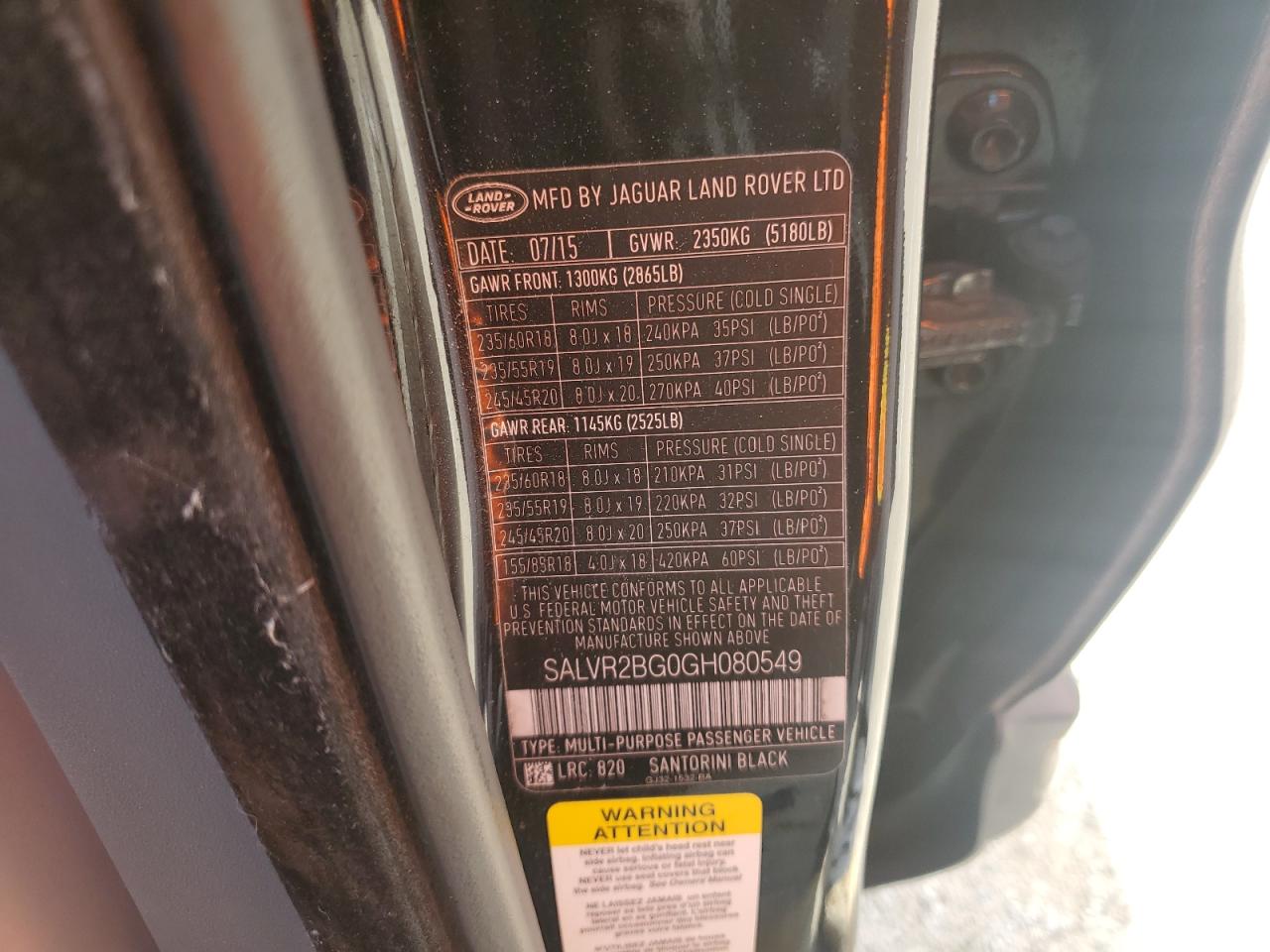 LAND ROVER RANGEROVER 2016 VIN SALVR2BG0GH080549 фото 14
