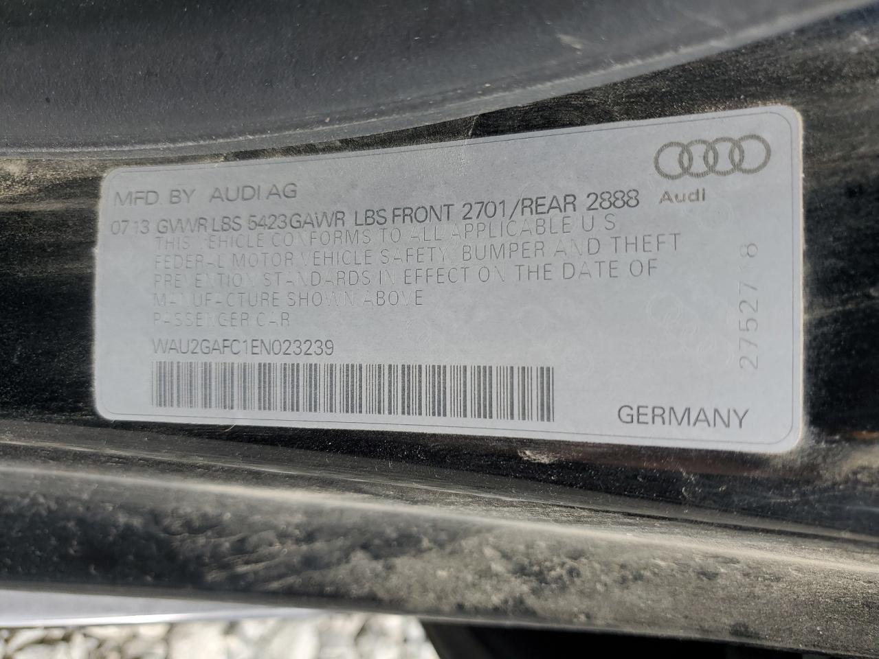 2014 Audi A7 Prestige VIN: WAU2GAFC1EN023239 Lot: 61096075