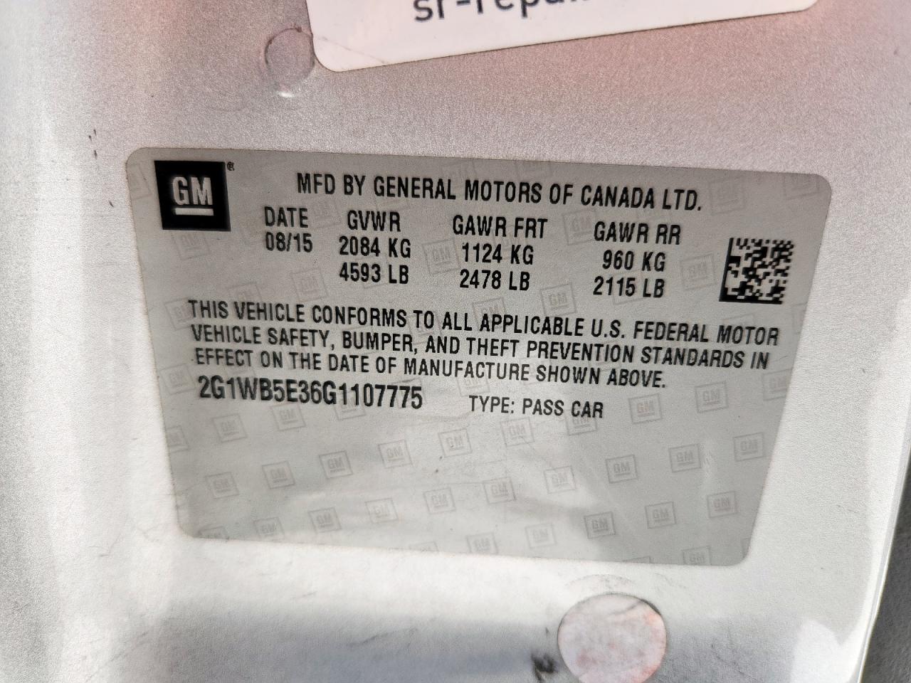 2G1WB5E36G1107775 CHEVROLET IMPALA 2016
