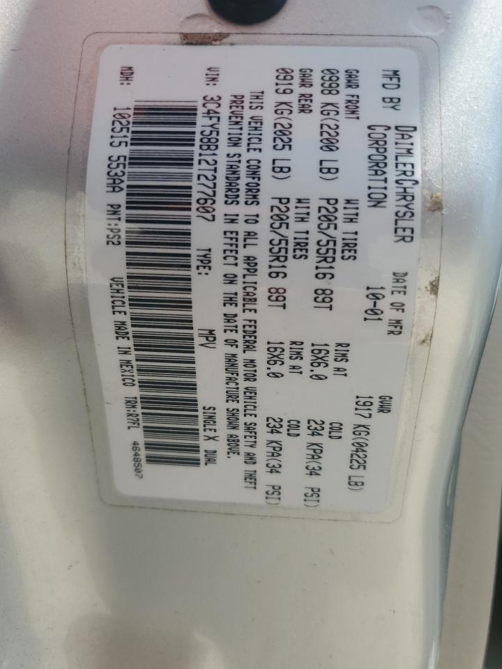 2002 Chrysler Pt Cruiser Touring VIN: 3C4FY58B12T277607 Lot: 60837815