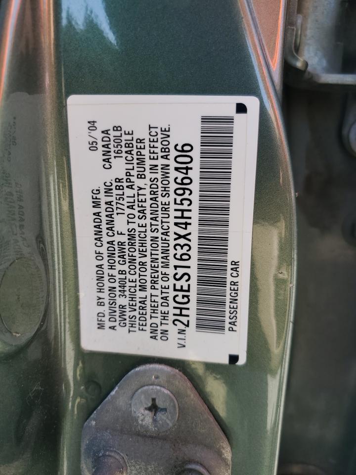 2004 Honda Civic Dx Vp VIN: 2HGES163X4H596406 Lot: 59620085