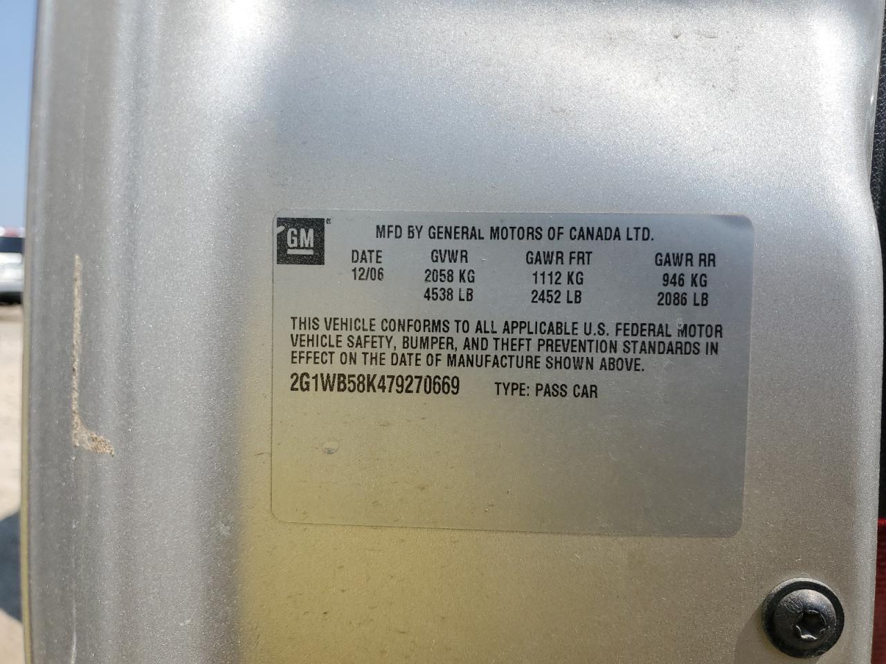 2007 Chevrolet Impala Ls VIN: 2G1WB58K479270669 Lot: 60372585