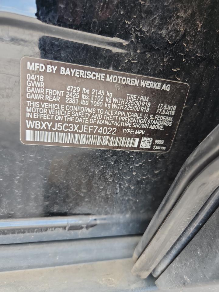 2018 BMW X2 xDrive28I VIN: WBXYJ5C3XJEF74022 Lot: 61425265