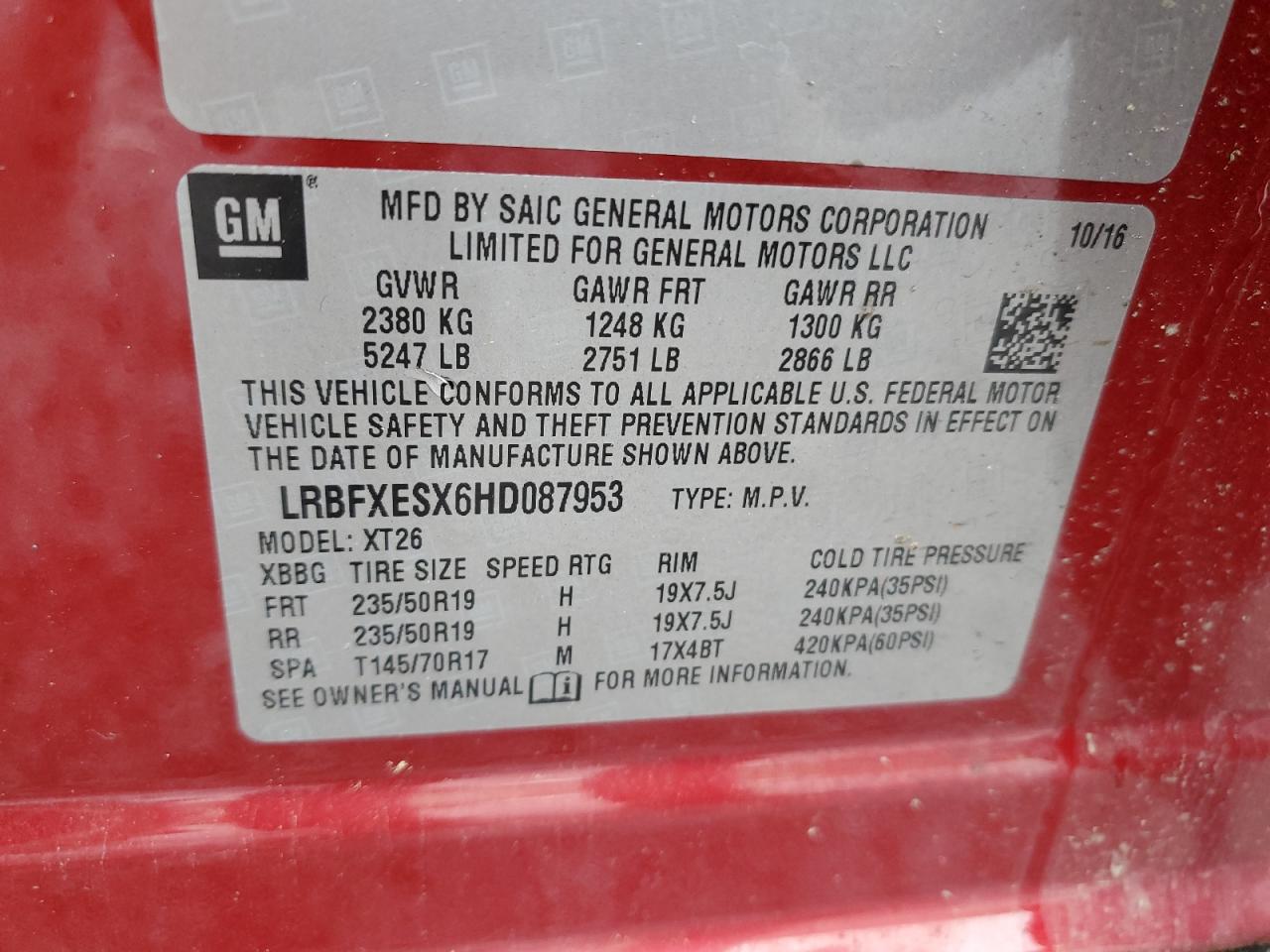 2017 Buick Envision Premium VIN: LRBFXESX6HD087953 Lot: 60106065