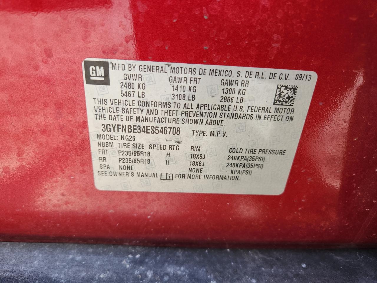 2014 Cadillac Srx Luxury Collection VIN: 3GYFNBE34ES546708 Lot: 60139975