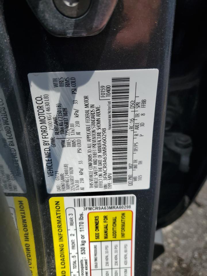 2021 Ford Bronco Sport VIN: 3FMCR9A63MRA60298 Lot: 62271135
