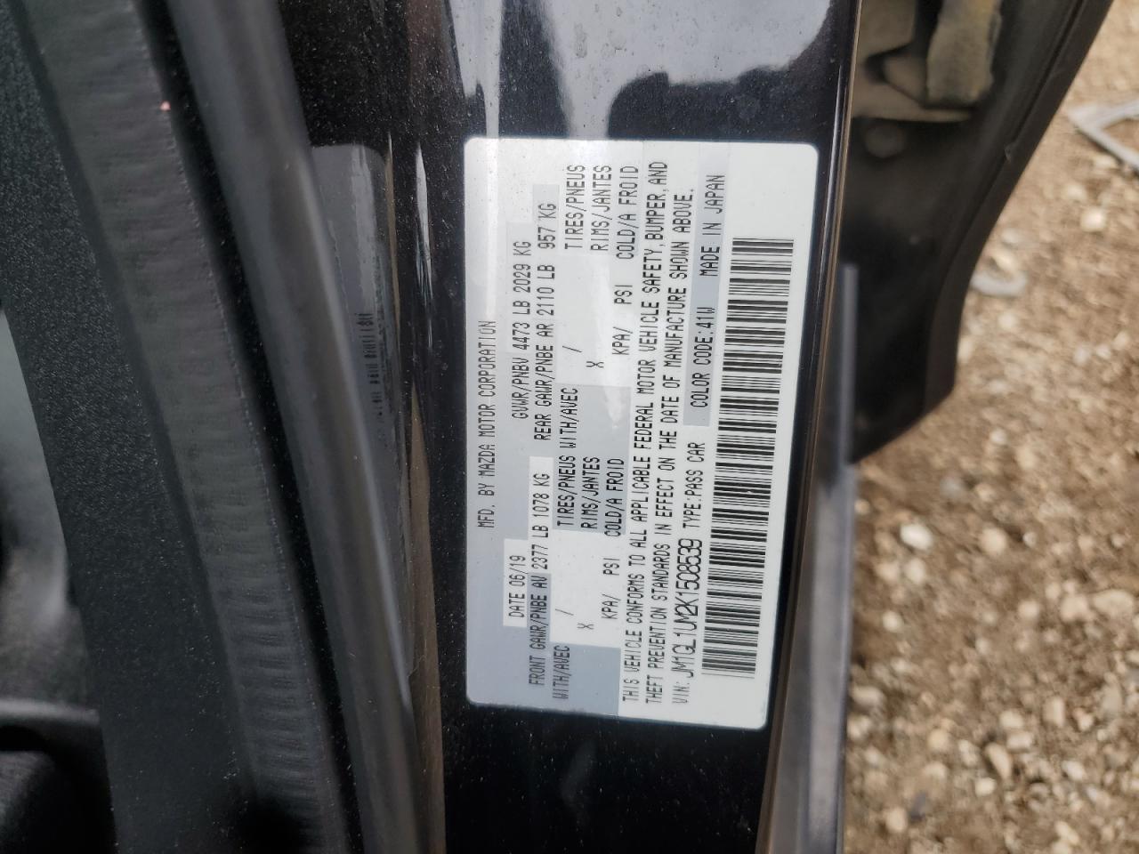 2019 Mazda 6 Sport VIN: JM1GL1UM2K1508539 Lot: 62084035