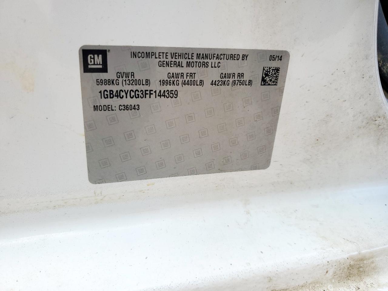 2015 Chevrolet Silverado C3500 VIN: 1GB4CYCG3FF144359 Lot: 61749285