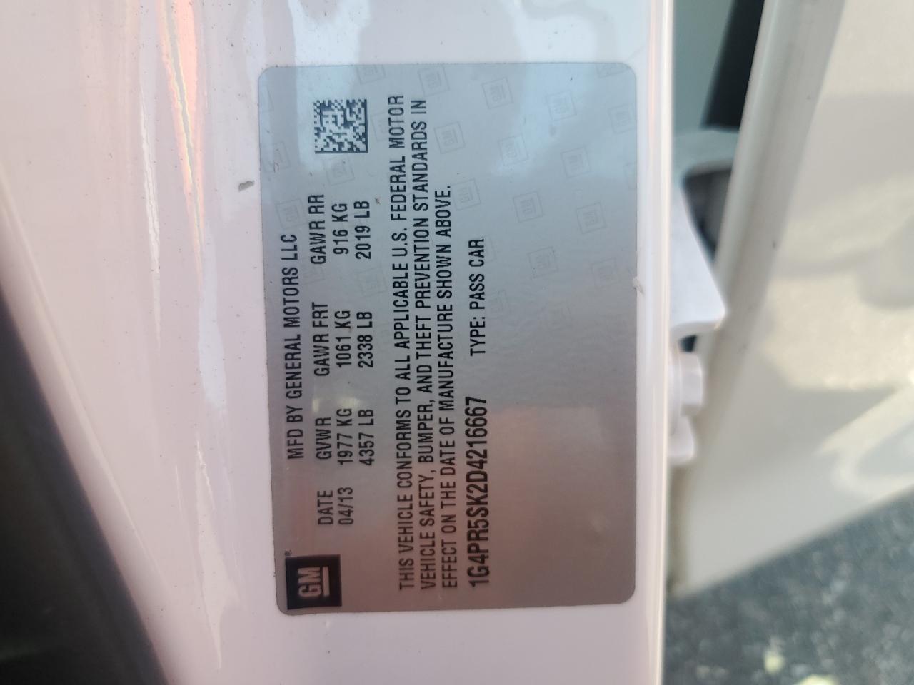 2013 Buick Verano Convenience VIN: 1G4PR5SK2D4216667 Lot: 61716585