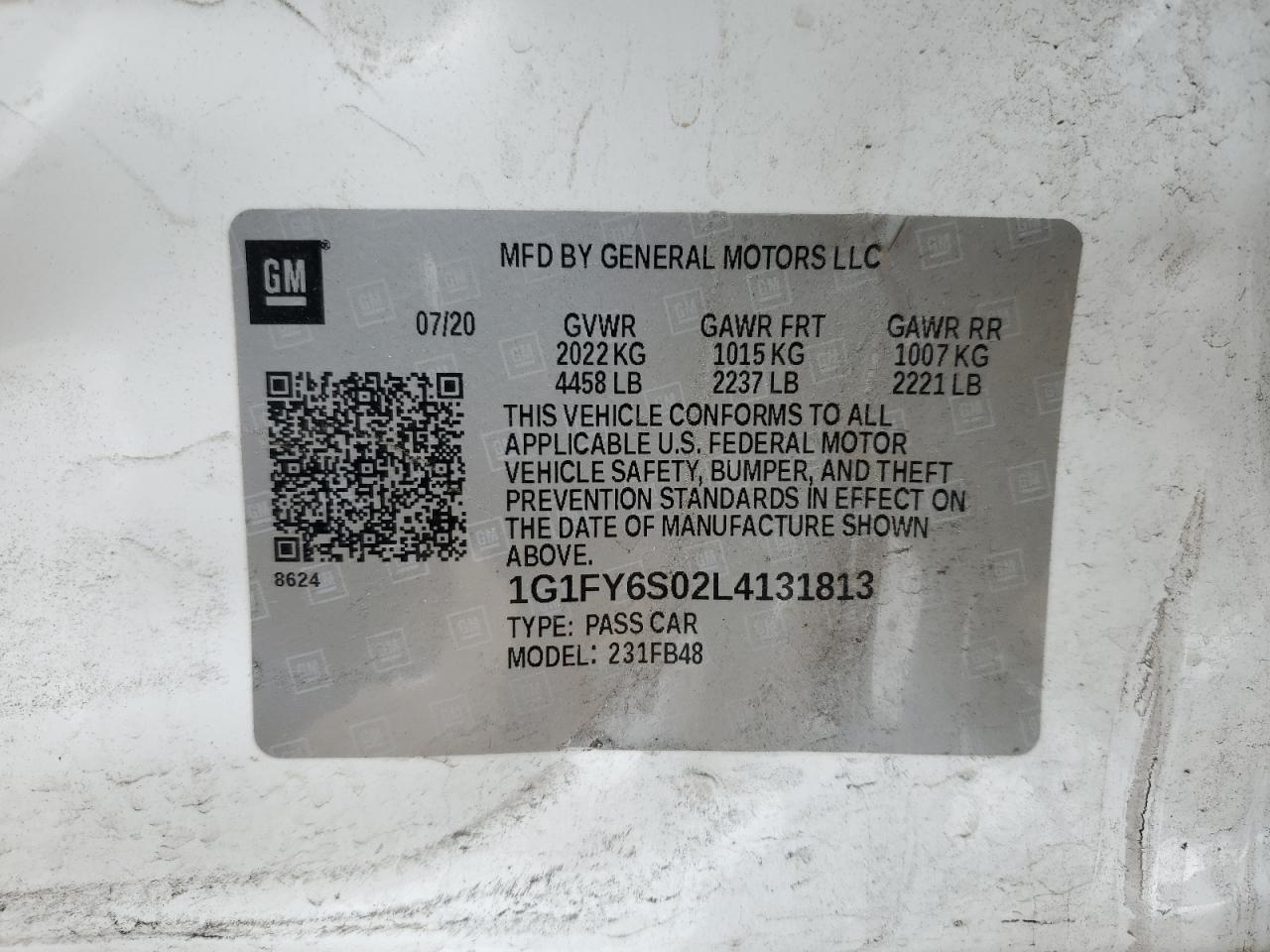 2020 Chevrolet Bolt Ev Lt VIN: 1G1FY6S02L4131813 Lot: 62473135