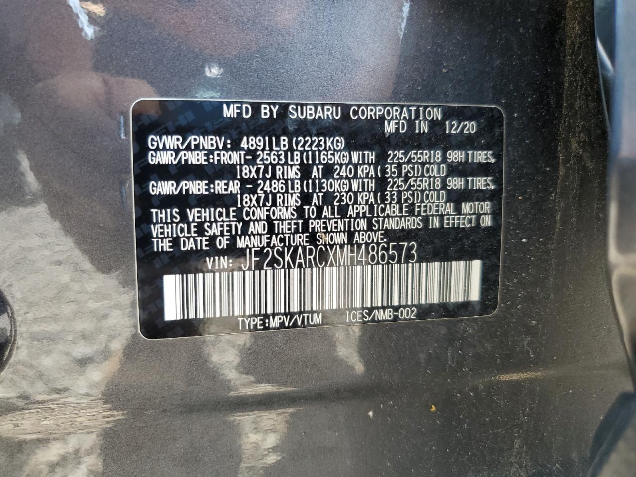 2021 Subaru Forester Sport VIN: JF2SKARCXMH486573 Lot: 62203525
