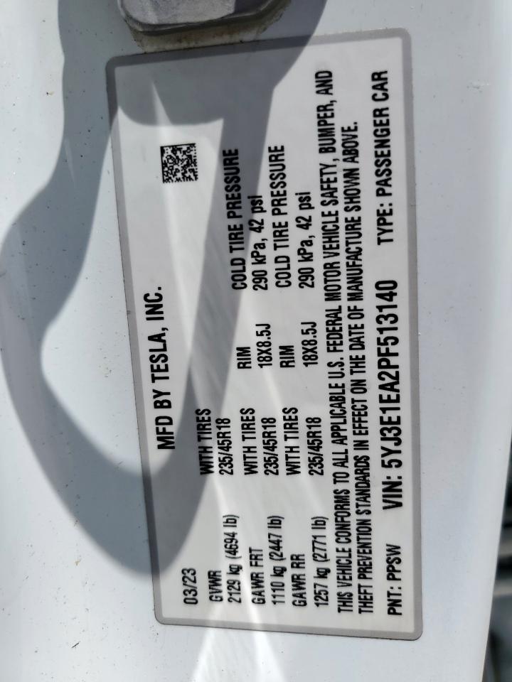 2023 Tesla Model 3 VIN: 5YJ3E1EA2PF513140 Lot: 62823895